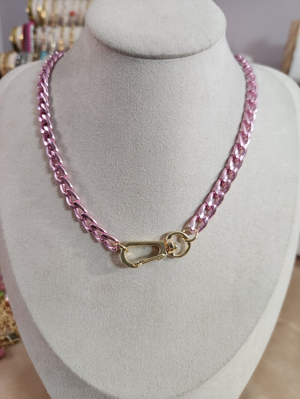 Pink Chrome Cuban Necklace With Charm Holder